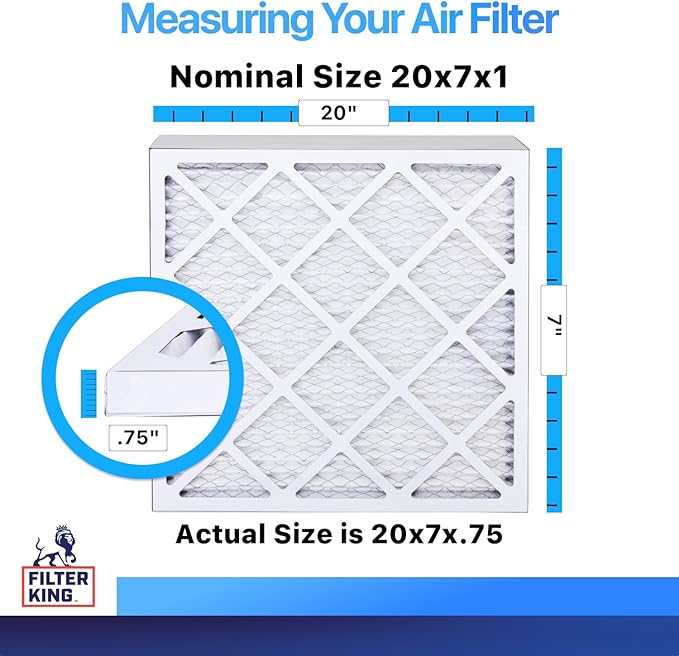 Filter King 20x7x1 Air Filter | 4-PACK | MERV 8 HVAC Pleated A/C Furnace Filters | MADE IN USA | Actual Size: 20 x 7 x .75"