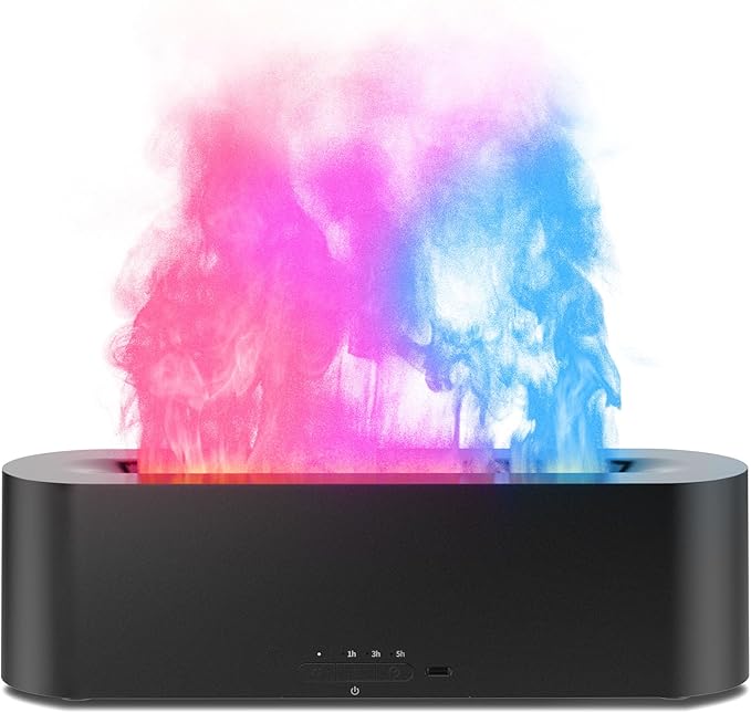 Flame Air Diffuser, Humidifier, Essential Oil Diffuser - 7 Colors, 180mL Capacity (8 Hours), Noiseless Operation, Auto-Off Protection - Perfect for Home Bedroom Office Gifts(Black)