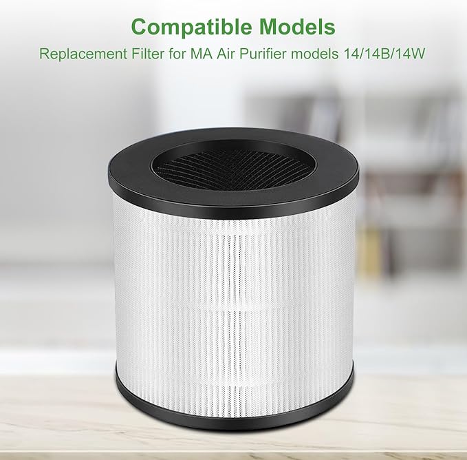 2 Pack Model 14 Replacement Filter for MA Air Puri-Fier Models 14/14B/14W, 3-in-1 Contains Pre-Filter and Activated Carbon Fi-lterr