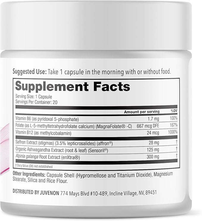 Juvenon Menopause Supplements for Women Mood Support, Hot Flashes Relief, Peri-Menopausal Support, Hormone Balance, Promote Calm, Energy, Clarity, Sleep, Natural Herbal Supplement, (30 Capsules)