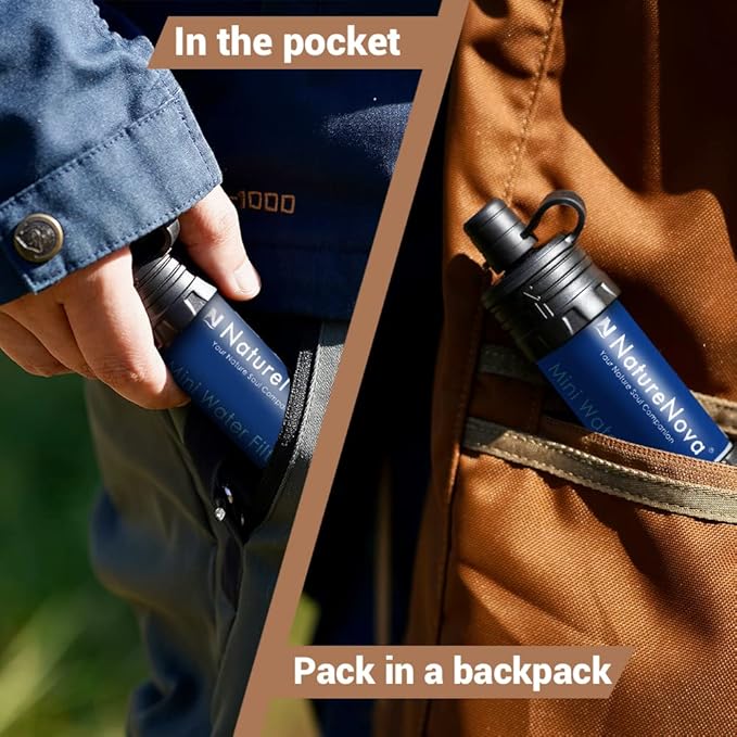 Mini Water Filter NatureNova Portable Emergency Water Filtration System Hiking Camping Straw Survival Gear Emergency Preparedness