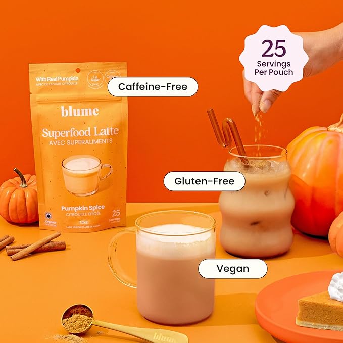 Blume Pumpkin Spice Latte - Superfoods Powdered Latte - Syrup free, Organic & Vegan Latte - 30 Servings (125g)