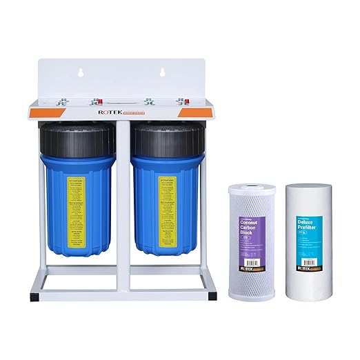 Rotek Water Systems Whole House Water Filtration System | 2-Stage Water Filter System | SED & ACB | Clean Drinking Water | Sediment & Carbon Filter | 10 Inch