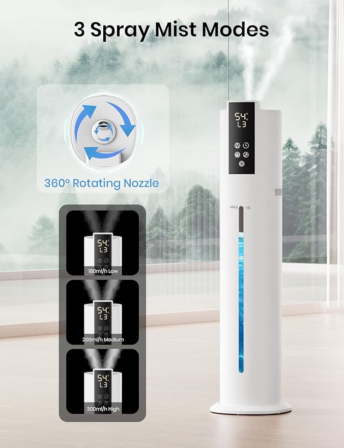 9L/2.38Gal Smart Humidifiers For Large Room,30dB Quiet Whole House Humidifier,Cover Up To 600ft² App/Remote Control,Humidifier For Bedroom,Humidifiers With Essential Oil Diffuser,12 H Timer,White