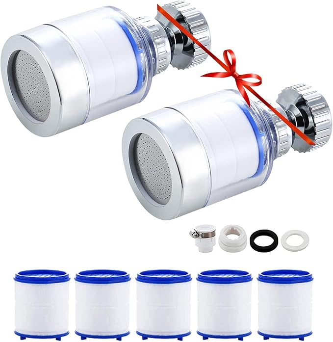 YOTAN Sink Water Filter Faucet, Sink Faucet Filter 360°Rotating, Bathroom Faucet Filter Removes Fluoride Hard Water, Faucet Purifier for Home Kitchen Sink (2 Pcs)