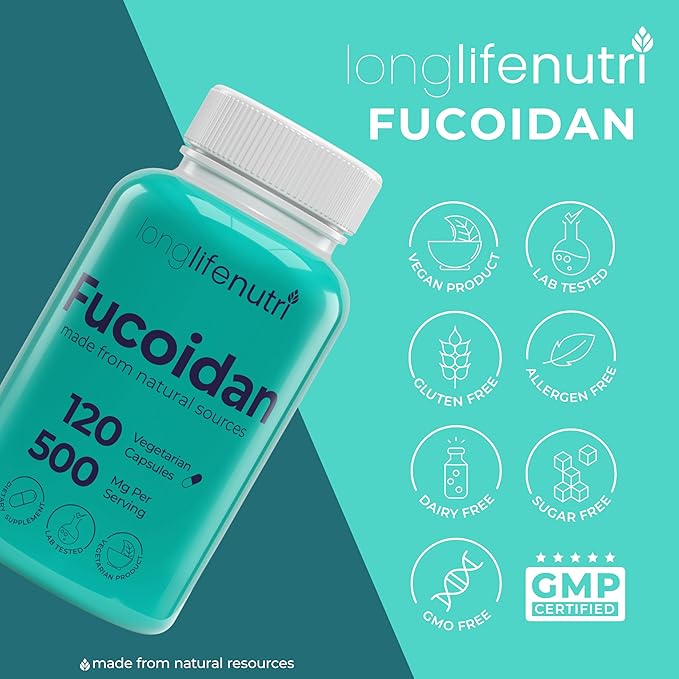 Fucoidan 500mg – Brown Seaweed Extract Supplement from a Natural Source of Fucoidan & Fucoxanthin | 120 Vegetarian Capsules for Energy & Wellness | Made in USA, GMP Certified