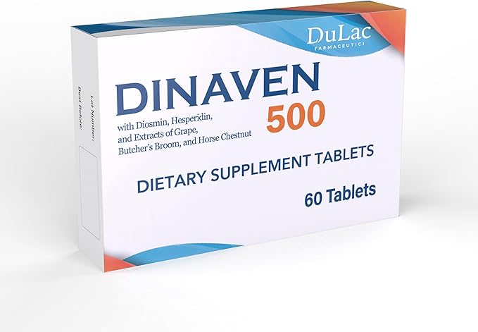 Dulàc - Dinaven 500, Diosmin Hesperidin 500mg Dietary Supplement 60 Tablets, Enriched with Butcher's Broom, Horse Chestnut Extract and Grape Seed Extract, Made in Italy
