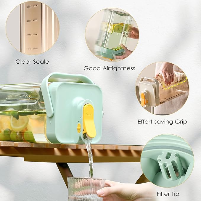 120 oz Cold Water Bottle, Clear Plastic Kettle with Lid, BPA-Free & Shatter-Resistant Refrigerator Pitcher, Perfect for Iced Tea, Sangria, Lemonade, Juice, Milk & More (Green)