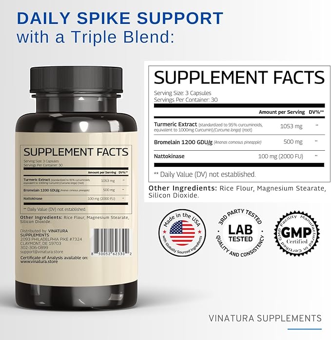 Spike Protein Detox - Curcumin 1000 mg, Bromelain 500 mg, Nattokinase 2000 FU - Enzyme Complex for Detox & Protein Balance, Ultimate Spike Support Supplement - 90 Capsules