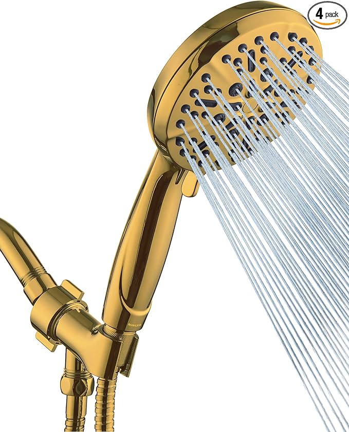 Gold Shower Head with Handheld High Pressure – The High Flow Rain Showerhead with Extra 60" Long Hose and Adjustable Overhead Brass Holder Anti-Clog Silicone Nozzles – Upgrade your Luxurious Bathroom