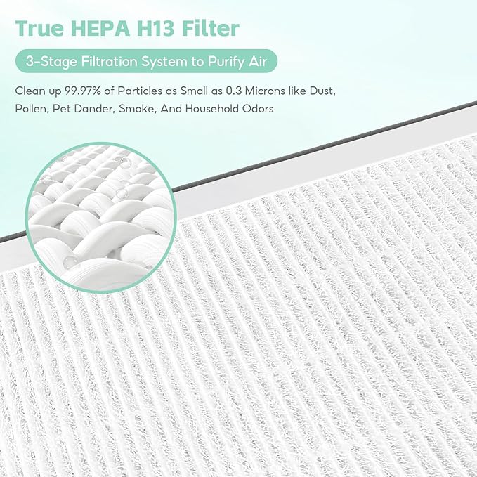 3-in-1 H13 True HEPA H13 Replacement Filter, Compatible with Pure Enrichment PureZone Air Purifier, Replaces Part No. PEAIRPLG