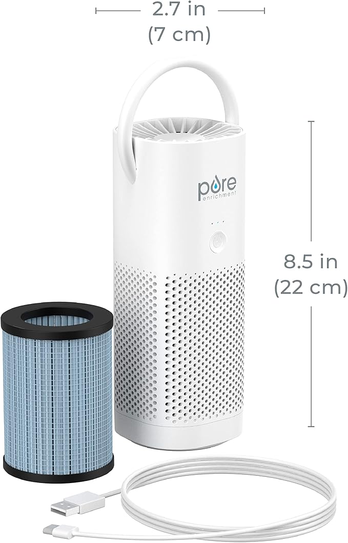 Pure Enrichment PureZone Mini Portable Air Purifier - Cordless True HEPA Filter Cleans Air & Eliminates 99.97% of Dust, Odors, & Allergens Close to You - Cars, School, & Office (White)