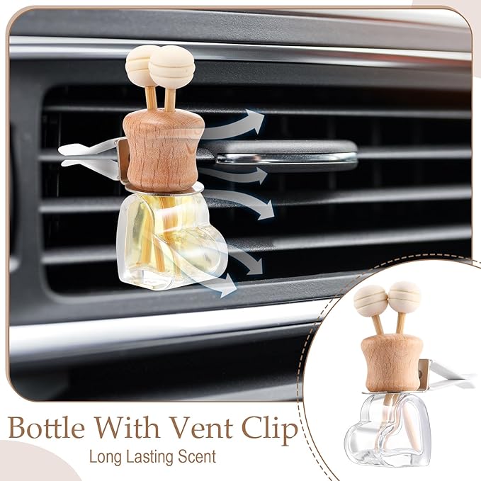Zubebe 30 Pack Car Air Freshener Diffuser with Vent Clip Empty Car Diffuser Bottles for Essential Oil Perfume Glass Bottle with Wooden Caps Stick(Heart)