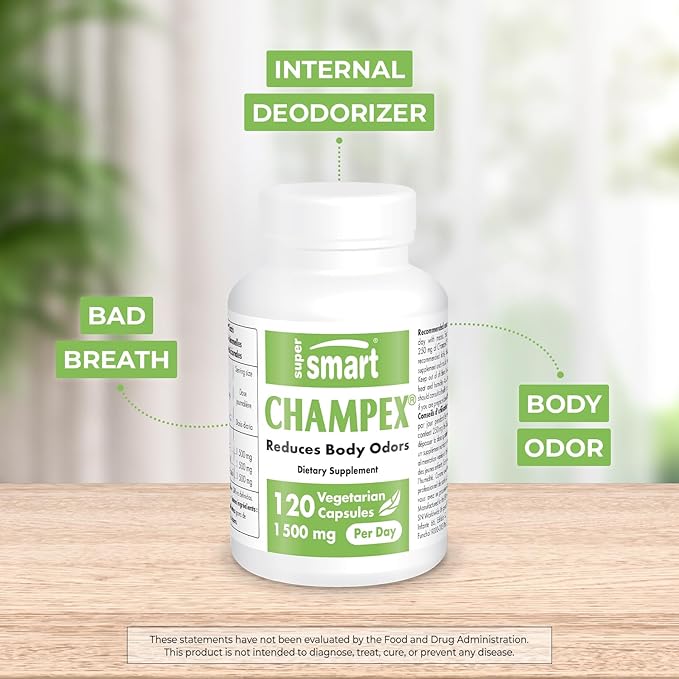 Supersmart - Champex Mushroom (Agaricus Bisporus Extract) 1500 mg per Day - Body Odor & Bad Breath Supplement - Internal Deodorizer | Non-GMO & Gluten Free - 120 Vegetarian Capsules