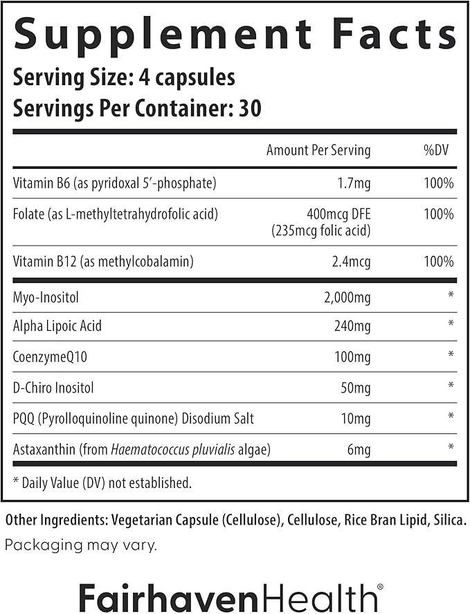 Fairhaven Health PQQ Plus Myo-inositol D-Chiro Inositol Supplement | PQQ Supplement to Support Cycle Regularity, Healthy Ovulation, Egg Quality, Women’s Reproductive Health | Non-GMO | 120 Capsules