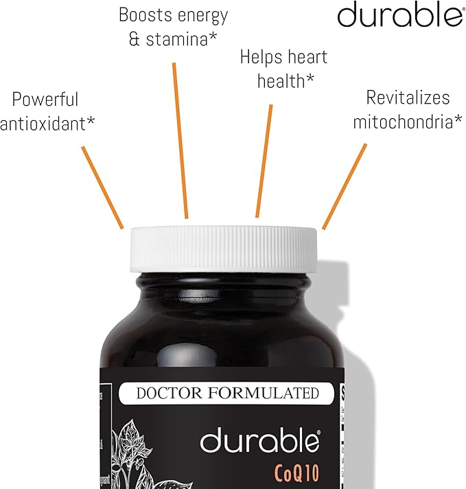Durable CoQ10 – 300 mg Ubiqsome® CoQ10 Phytosome with 9X Better Absorption, One Per Day Antioxidant for Heart Health, Doctor-Formulated, Made in USA - 90 Day Supply (90 Capsules)