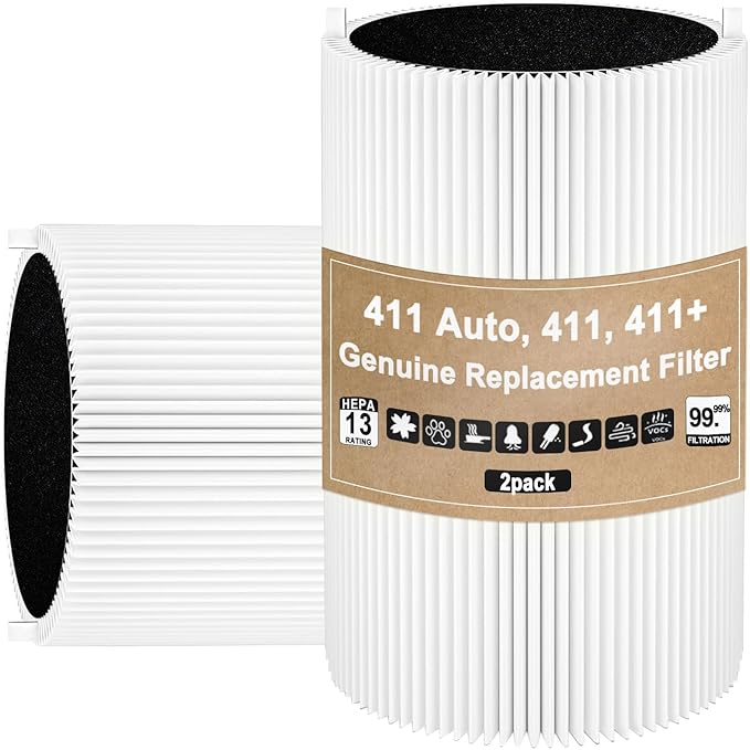 411 Replacement Filter for Blueair Blue Pure 411 Auto, 411 & 411+ Air Purifiers - 2 Pack HEPA with Activated Carbon Filters, 99.97% Particle Removal, Easy Install, Ultra Quiet for Home Office Bedroom