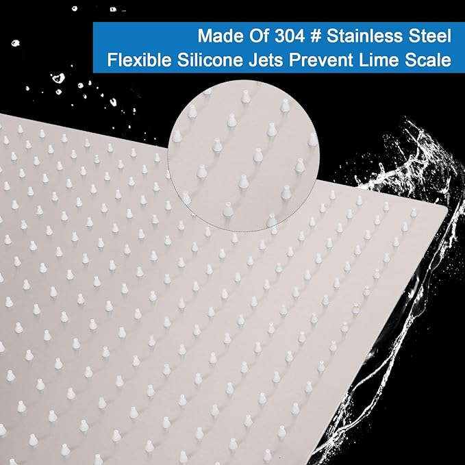 HarJue Shower Head with Extension Arm, High Pressure Square with ShowerArm, Stainless Steel Rainfall-Waterfall Full Body Coverage (16'' Shower with 20'' Arm, Brushed Nickel)