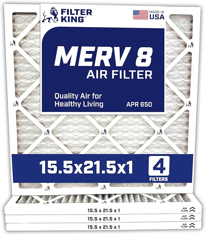 Filter King 15.5x21.5x1 Air Filter | 4-PACK | MERV 8 HVAC Pleated A/C Furnace Filters | MADE IN USA | Actual Size: 15.5 x 21.5 x .75"