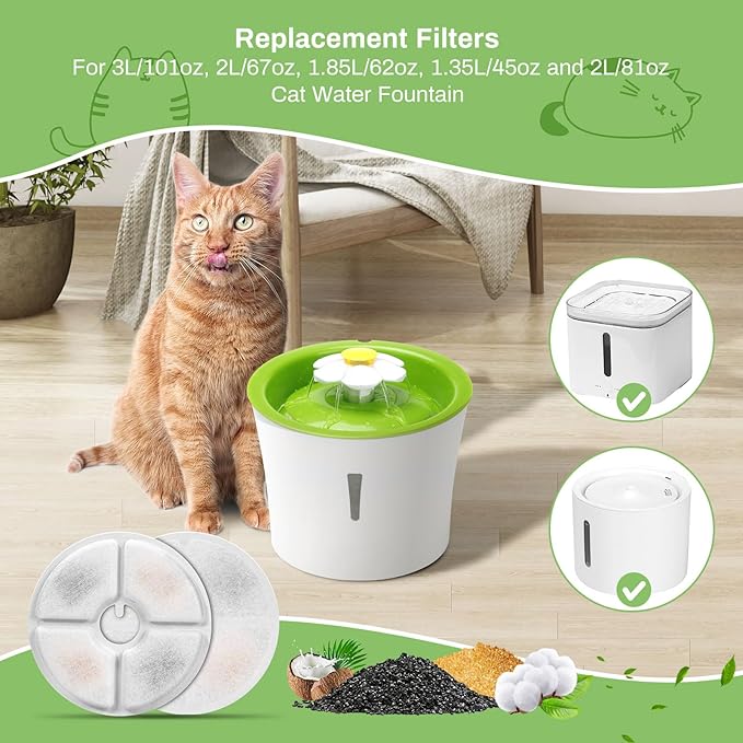 12 Pack Cat Water Fountain Filters, GISOFIK Pet Water Fountain Filters, Triple Filtration Replacement Filters for Most 3L and 2L Flower Cat Drinking Water Fountains(5.5 inch Diameter)