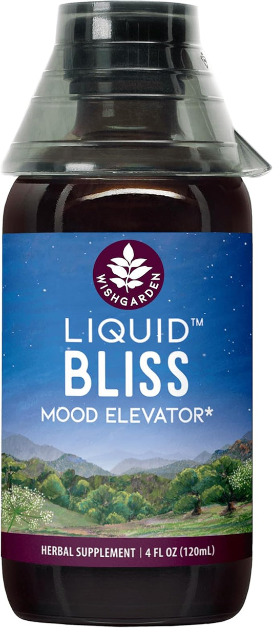 WishGarden Herbs Liquid Bliss Mood Elevator - Plant-Based Herbal Supplement with Organic Cacao, Cotton Root, Passionflower, Increases Sense of Connection, 4oz