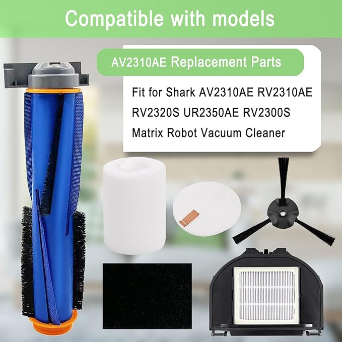 RV2310AE Replacement Parts for Shark AV2310AE RV2310AE RV2320S UR2350AE RV2300S Matrix Robot Vacuum Cleaner 2 Main Brush Roller 2 Sets Foam Filters 3 Filters 8 Side Brushes (Not For RV2300)