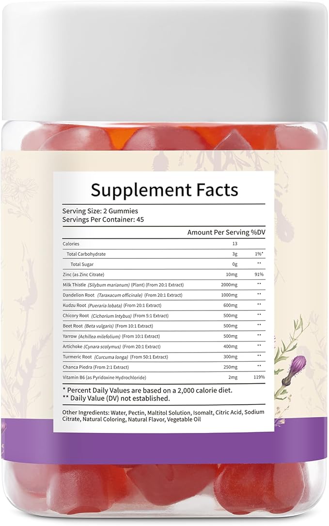 Milk Thistle Gummies with 2000MG Extract, Liver Health Support Gummies, Silymarin Milk Thistle Supplement with Artichoke, Dandelion, Turmeric Curcumin, No Sugar, for Adults, Vegan, 180 Count