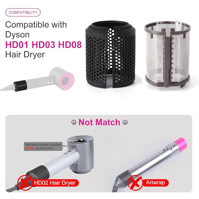 Hair Dryer Inner Filter + Outer Filter Cage Replacement for Dyson HD01 HD03 HD08 Models, Black