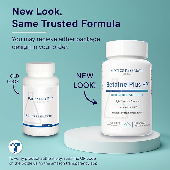 Biotics Research Betaine Plus HP - High Potency Hydrochloric Acid Supplement, Supports Digestive Function 90 Capsules