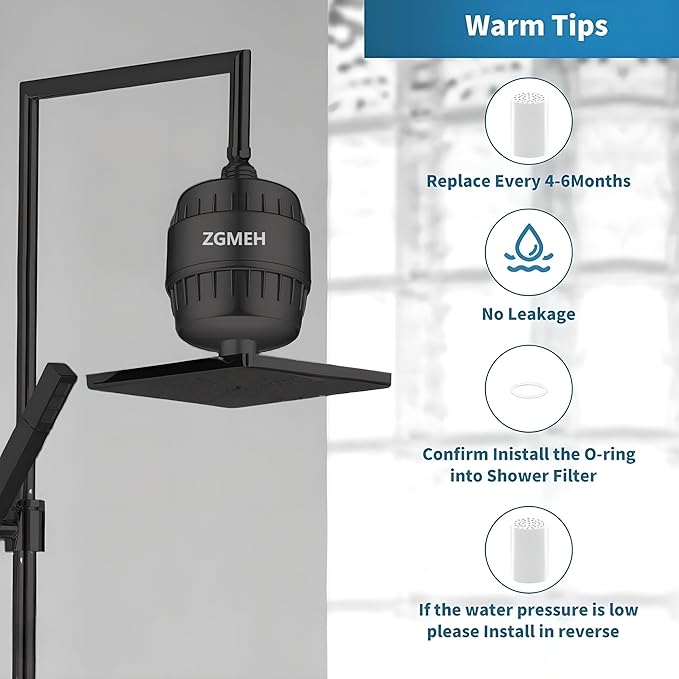 20 Stage Shower Filter - 99% REMOVAL Heavy Duty High Output Shower Head Filter for Hard Water, Chlorine, Heavy Metals Substance,Improve Skin,Hair and Nails,Chrome（Black)