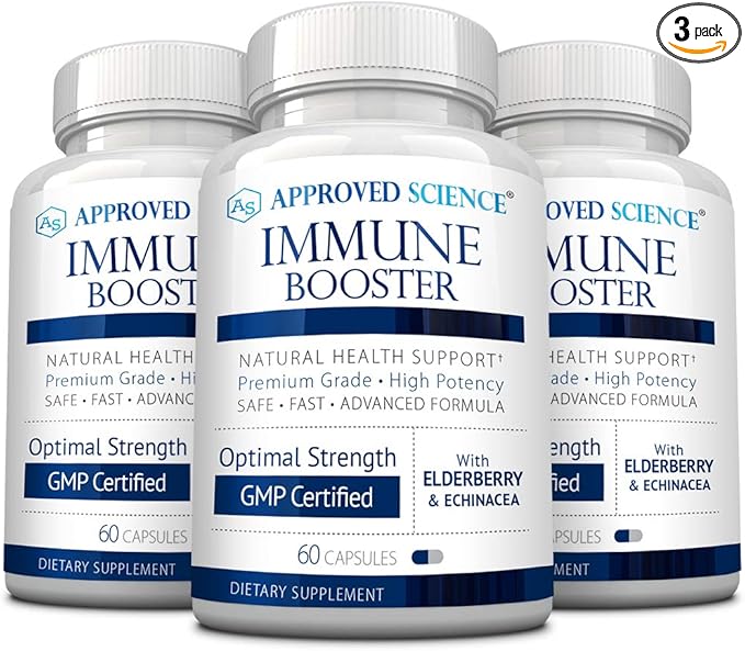 Approved Science® Immune Booster - Extra Strength Support - Elderberry Extract, Echinacea, Vitamin D3 and C, Zinc - All Natural - 180 Capsules - 3 Months Supply