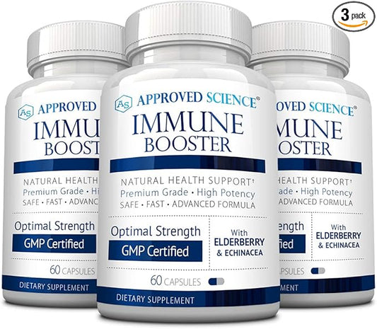 Approved Science® Immune Booster - Extra Strength Support - Elderberry Extract, Echinacea, Vitamin D3 and C, Zinc - All Natural - 180 Capsules - 3 Months Supply