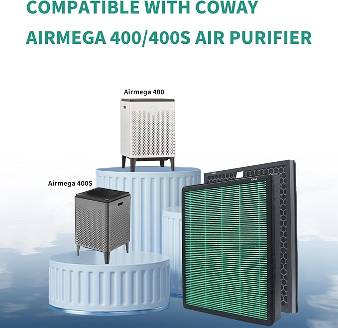 2 Pack Replacement Filter Compatible with Coway AIRMEGA Max2 400 400S 400(G) 400S(G) Air Purifier, Max2 Green H13 True HEPA Active Carbon Filter, AP-2015-FP