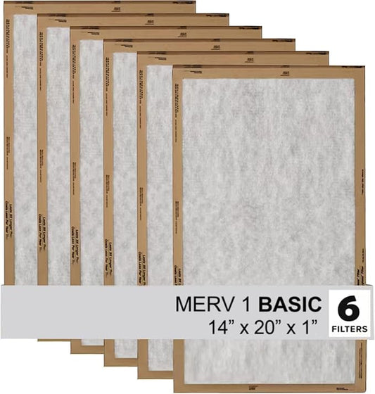 Filtrete 14x20x1 Air Filter, 3M MERV 1 HVAC AC Furnace Filter Replacement, 6-Pack (Actual Size 13.81x19.81x0.88 inches)