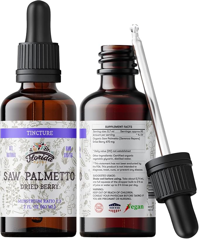 Saw Palmetto Tincture 2 oz – Organic Herbal Extract | Alcohol Free | Vegan Herbal Drops