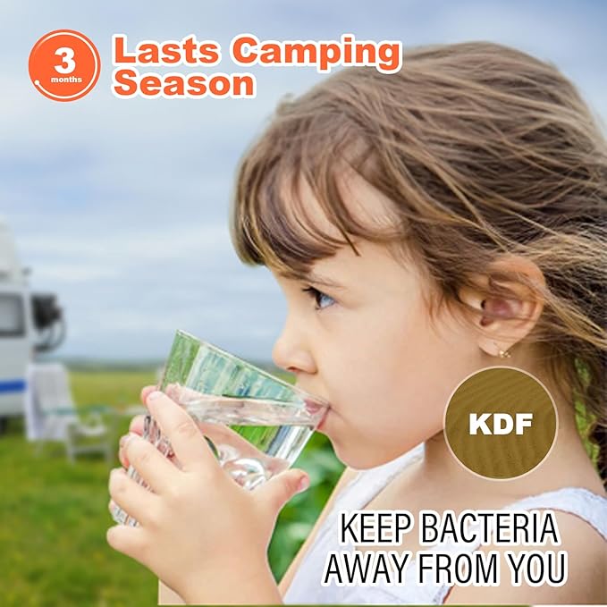 WELLUCK RV Water Filter, 5 Layer Filtration, KDF and GAC, Removes Heavy Metals, Chlorine, Fluorine, Odors, 304 Stainless Steel, Easy Installation, Perfect for Outdoor Use