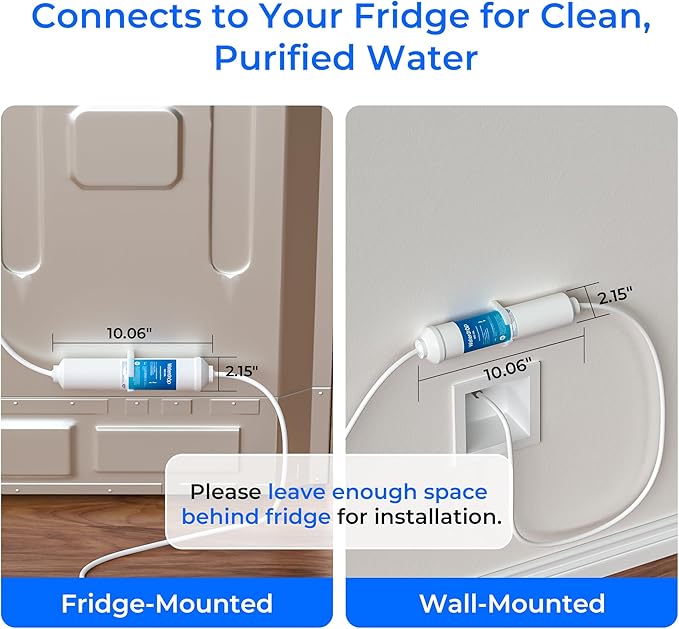 Waterdrop Inline Water Filter for Refrigerator and Ice Maker, NSF Certified High Capacity Drinking Water Filtration System with Direct Connect Fittings, Reduces Chlorine, PFAS/PFOA/PFOS