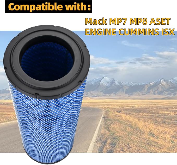 25100042 Air Filter (blue) Compatible with Mack MP7 MP8 ASET ENGINE CUMMINS ISX Replaces AF26363 RS4634 EAF5114 P616691 57MD320M