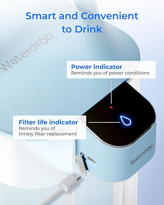 Waterdrop Electric Water Filter Pitcher, Reduce 99.6% of Lead and 45+ Impurities, 200-Gallon Rechargeable Water Dispenser, Instant 15-Cup Countertop System, NSF/ANSI 401&53&42&372, Light Blue