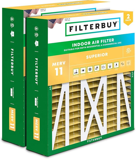 Filterbuy 20x23x5 Air Filter MERV 11 Allergen Defense (2-Pack), Pleated HVAC AC Furnace Air Filters for Bryant, Carrier, BDP, Day & Night, and Payne (Actual Size: 19.81 x 22.56 x 4.25 Inches)