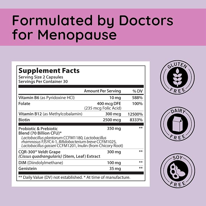 SlenderFlora - Menopause Probiotic Supplement | Weight Management, Hot Flashes, Night Sweats, Bloating | 70 Billion CFU | Gluten, Soy & Dairy Free | 60 Count