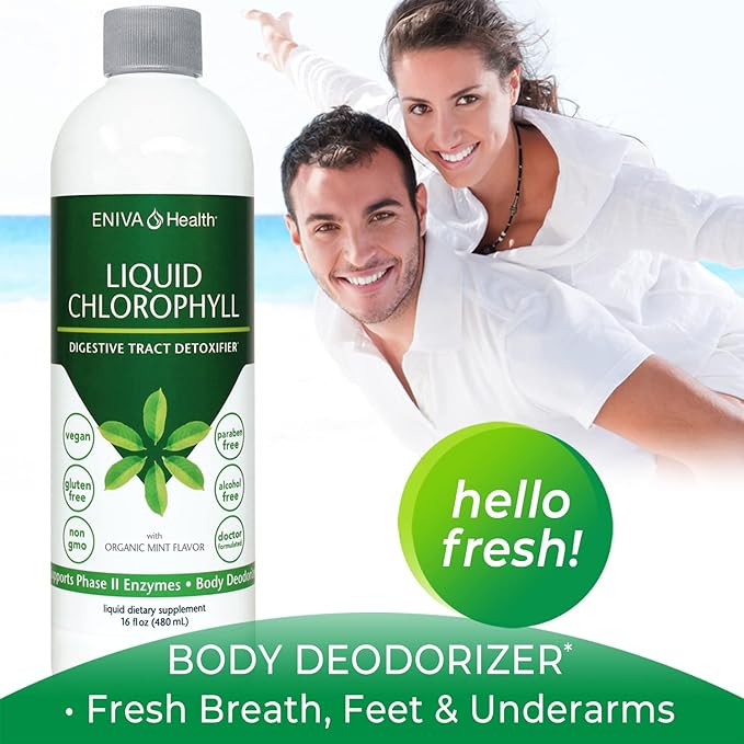 Eniva Health Liquid Chlorophyll Vegan | Immunity | Detox & Cleanse | Clear Skin | Energy Boost | Gut Health | Internal Deodorant | USA Manufacture | Mulberry Source | Mint |16 Fl Oz Bottle