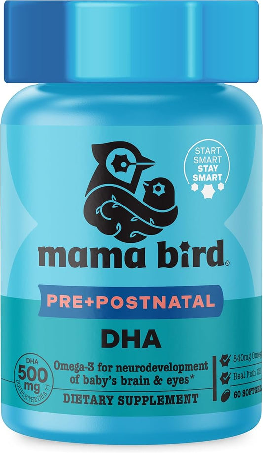 Best Nest Wellness Mama Bird Prenatal DHA - Health Supplement with Omega-3 DHA & EPA - Fish Oil Supplement for Pregnant Women - Supports Fetal Brain & Eye Development - 60 Softgels