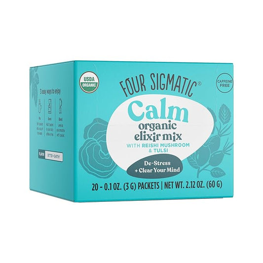 Reishi Mushroom Elixir Mix by Four Sigmatic | Coffee Alternative with Organic Reishi Mushroom Powder, Tulsi, Rose Hips & Mint | Support Stress & Sleep | Decaf, Vegan, Gluten-Free & Keto | 20 Packets