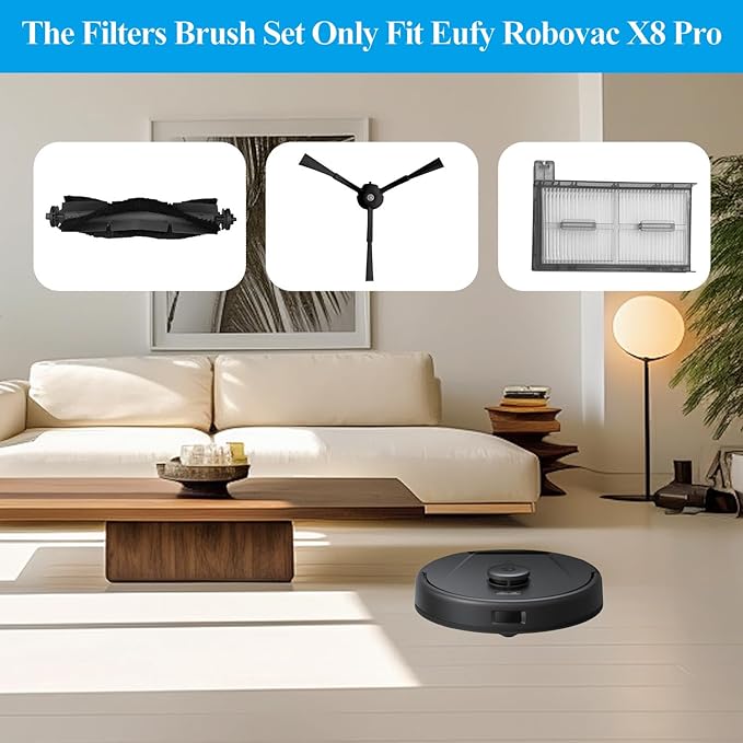Replacement Parts for Eufy X8 Pro Robot Vacuum Series - Includes 1 Rolling Brush, 2 Side Brushes, 4 Filters, 2 Mop Cloths - Durable and Reusable Accessories for Eufy X8 Pro Robot Vacuum Cleaner