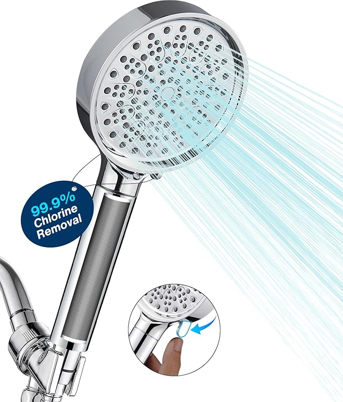 Cobbe Filtered Shower Head with Handheld - Filters Over 99% Of Chlorine - 2.0 Carbon Shower Head Filter System - Water Softener Filters Beads for Hard Water - Reduces Dry Itchy Skin, Chrome