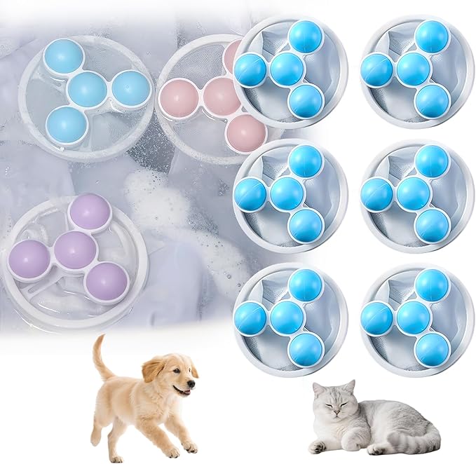 Pet Hair Remover for Laundry, 2025 Upgraded Pet Hair Remover for Laundry Hair Filter Bag Lint Catcher for Washing Machine Cat and Dog Hair Washing Machine Catcher 6 Pcs (Blue)