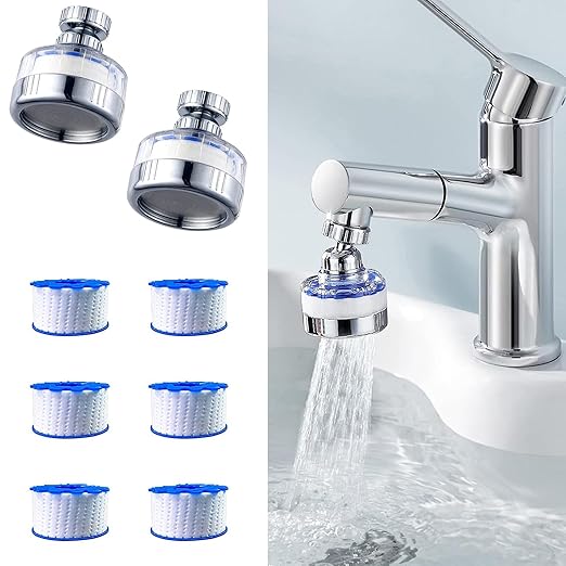 2 Pack Sink Water Filter Faucet: Bathroom Sink Filter - 360° Rotating Faucet Filters Purifier Kitchen Tap Filtration Removes Chlorine Fluoride Heavy Metals Hard Water for Home Bathroom & Kitchen