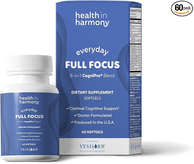 Everyday Full Focus - 8 Super Antioxidants for Cognitive Support (Omega-3 DHA, Phosphatidylcholine & Phosphatidylserine) & utilizes VESIsorb® (60 ct)