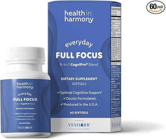 Everyday Full Focus - 8 Super Antioxidants for Cognitive Support (Omega-3 DHA, Phosphatidylcholine & Phosphatidylserine) & utilizes VESIsorb® (60 ct)
